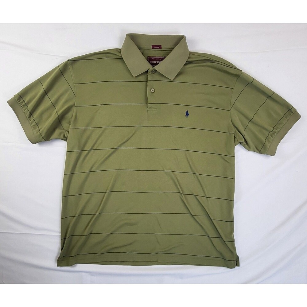 Vintage Polo Sport Ralph Lauren Muscle Polo Shirt Mens XXL Olive Green Striped